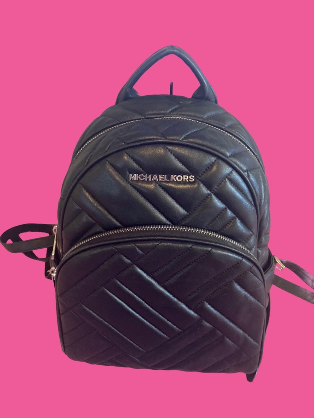 Michael Kors Black Quilted Vegan Butter Leather Black Abbey Backpack Purse